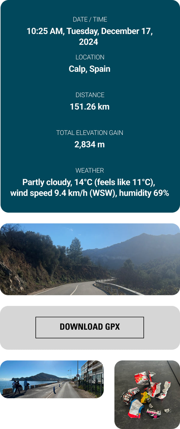 Ride on 17/12/24, 151.3km route with 2,834m total elevation on a partly cloudy day