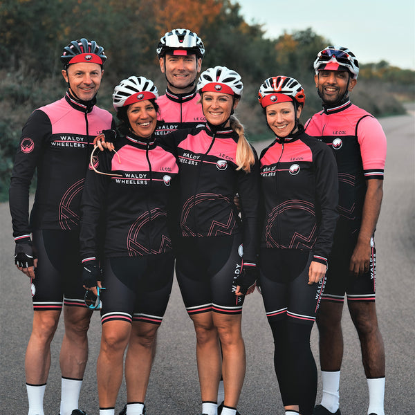 Group shot of six 'waldy wheelers' in their matching kit.