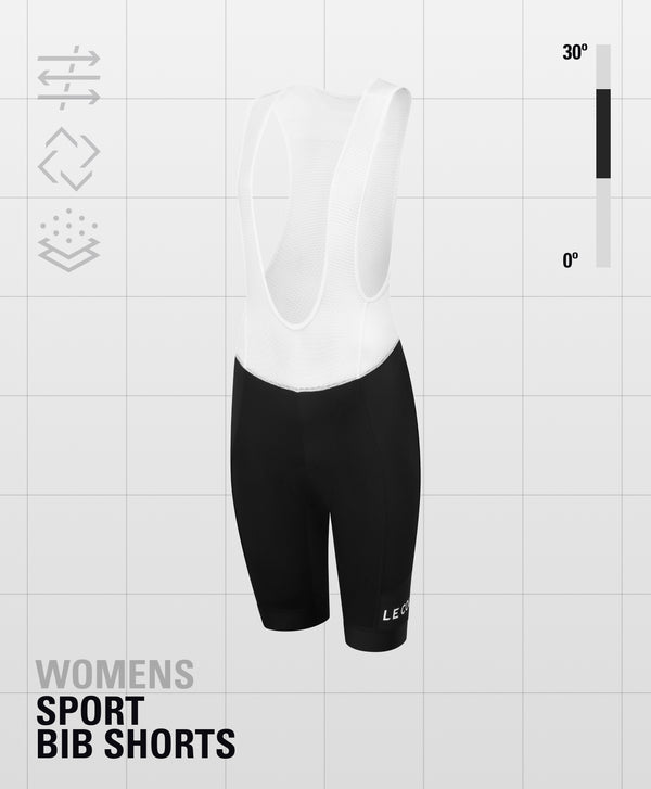 Bibshorts with white upper strap, black shorts and Le Col printed horizontally just above the cuff