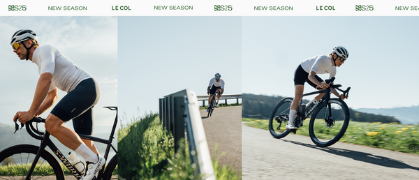 SS25 New season. Three cyclist shots showcasing the new white lightweight jersey.